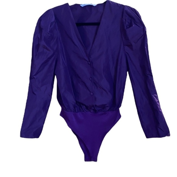 ZARA bodysuit button down long balloon  sleeves Purple Size Small - Picture 6 of 17